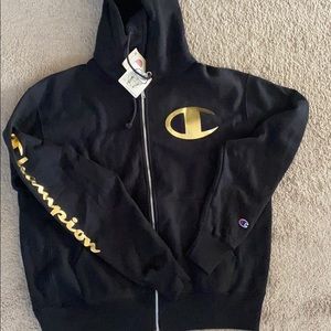 Champion zip hoodie w/gold accents.